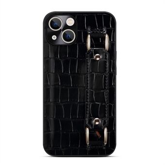 For 13  Wristband Kickstand Crocodile Texture Phone Case DW PU Leather Coated TPU Back Shell with Card Holder