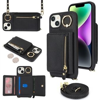 Til 14 / 13 Etui Litchi Tekstur Kort Taske Læder+TPU Crossbody Telefon Cover med Ring Kickstand