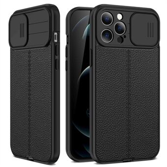 For 13 Pro  Litchi Texture Anti-fingerprint Slide Camera Cover PC+TPU Cell Phone Case