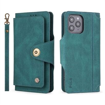 POLA for 13 Pro  010 9 Card Slots PU Leather Phone Case with Wallet Stand and Wrist Strap Buckle Closure Cover