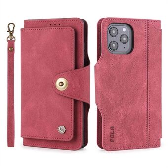 POLA for 13 Pro  010 9 Card Slots PU Leather Phone Case with Wallet Stand and Wrist Strap Buckle Closure Cover