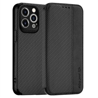 Til iPhone 13 Pro  Carbon Fiber Texture Pung Telefon Case PU Læder Sugekop Cover