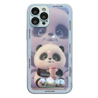 Anti-fald cover til 13 Pro Milk Tea Panda Printing Hærdet glas+TPU telefoncover med linsefilm