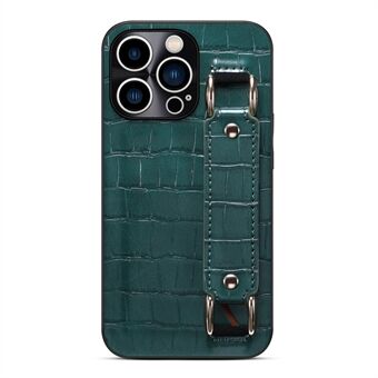 For 13 Pro Max  Crocodile Texture DW PU Leather Coated TPU Case Precise Cutout Hand Strap Kickstand Cover with Card Holder Slot