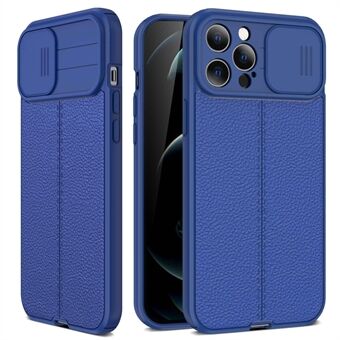 For 13 Pro Max  Slide Camera Cover Litchi Texture Anti-fingerprint PC+TPU Anti-fall Phone Case