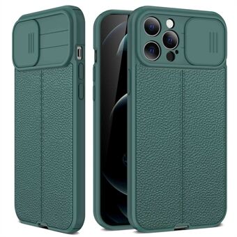 For 13 Pro Max  Slide Camera Cover Litchi Texture Anti-fingerprint PC+TPU Anti-fall Phone Case