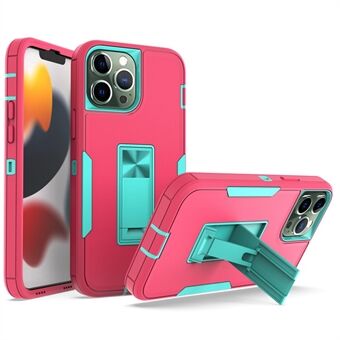 For 13 Pro Max  Back Shell, Impact Resistant PC + TPU Hybrid Phone Cover with Integrated Kickstand Car Mount Metal Sheet Case - Rose/Blue