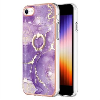 YB IMD Series-10 for 7/8/SE (2020)/SE (2022) Ring Kickstand Design Marble Pattern IMD TPU Case Electroplating Frame Phone Cover