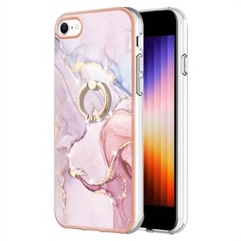 YB IMD Series-10 for 7/8/SE (2020)/SE (2022) Ring Kickstand Design Marble Pattern IMD TPU Case Electroplating Frame Phone Cover