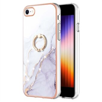 YB IMD Series-10 for 7/8/SE (2020)/SE (2022) Ring Kickstand Design Marble Pattern IMD TPU Case Electroplating Frame Phone Cover