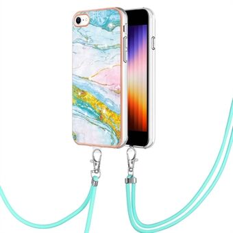 YB IMD Series-9 for SE (2022)/(2020)/8 /7  Electroplating Phone Case IMD Marble Pattern TPU Back Cover with Lanyard