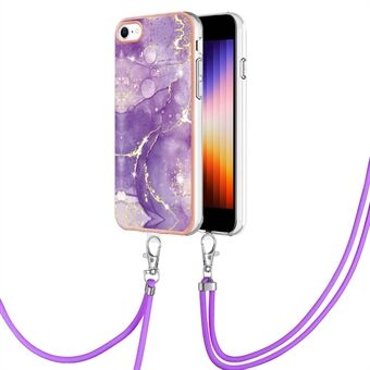 YB IMD Series-9 for SE (2022)/(2020)/8 /7  Electroplating Phone Case IMD Marble Pattern TPU Back Cover with Lanyard