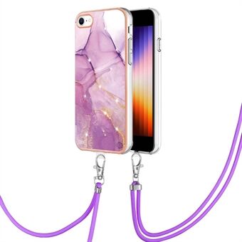 YB IMD Series-9 for SE (2022)/(2020)/8 /7  Electroplating Phone Case IMD Marble Pattern TPU Back Cover with Lanyard