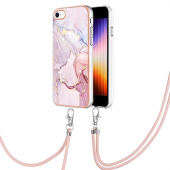 YB IMD Series-9 for SE (2022)/(2020)/8 /7  Electroplating Phone Case IMD Marble Pattern TPU Back Cover with Lanyard