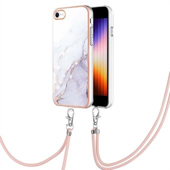 YB IMD Series-9 for SE (2022)/(2020)/8 /7  Electroplating Phone Case IMD Marble Pattern TPU Back Cover with Lanyard