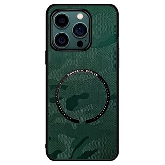 Til iPhone 14  magnetisk trådløs opladning Camouflage telefontaske Læderbelagt hybridcover med bilmonteret metalplade
