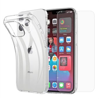 Til 14 Pro  blødt HD Transparent TPU mobiltelefoncover med 2,5D Arc Edge hærdet glas skærmfilm