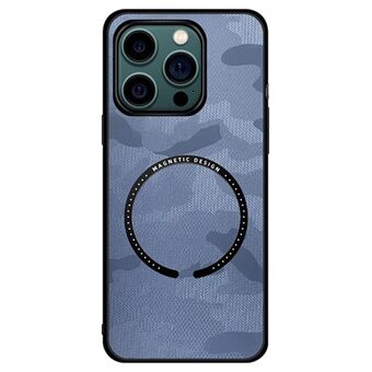 Til iPhone 14 Pro Max  bilmonteret metalplade camouflage telefontaske Læderbelagt hybridcover til magnetisk trådløs opladning