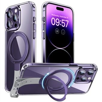 For 14 Pro Max Magnetisk Etui Klar PC Hård Telefon Cover Roterbart Greb Holder