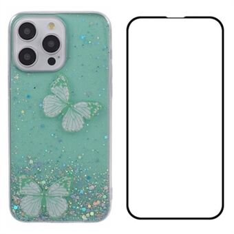 WANLONFENG AW Series til 14 Pro Max Cover Epoxy Butterfly TPU Sødt Telefoncover med Skærmbeskytter