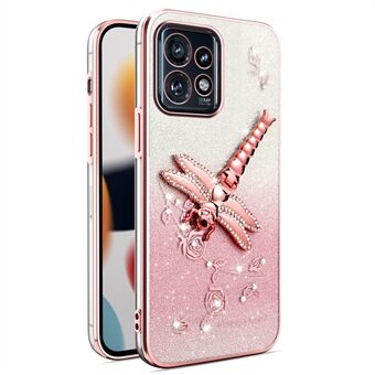 KADEM til Motorola Edge 40 Pro 5G Etui Dragonfly Kickstand TPU Blomster Glitter Telefon Cover