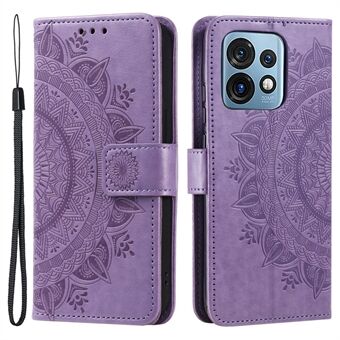 Til Motorola Moto X40 5G / Edge 40 Pro 5G anti-stød telefoncover med indlejret Mandala blomstermønster, etui med pungfunktion og rem.