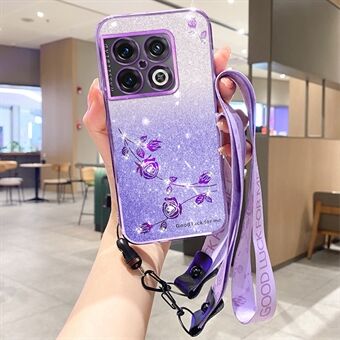 KADEM til OnePlus 10 Pro 5G Case Flower Glitter Stødsikker blød TPU-telefoncover med halsrem.