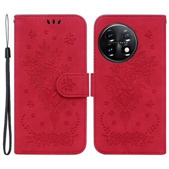 Telefonpung-etui til OnePlus 11 5G PU-læder Rose Butterfly-påtrykt Stand Mobiltelefoncover