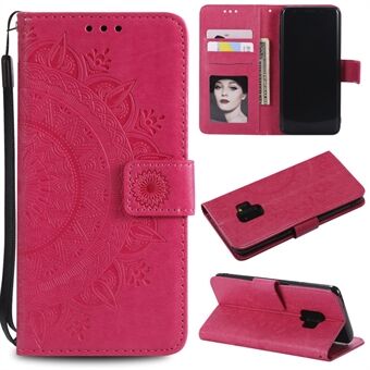 Imprint Butterfly Flower Læder Pung Cover til Samsung Galaxy S9 SM-G960