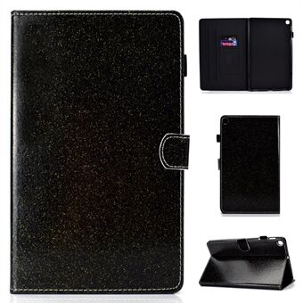 Skinnende pulverkortholder stativ læder tabletcover til Samsung Galaxy Tab A 10.1 (2019) SM-T510 / SM-T515 - Sort