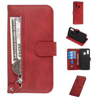 Zipper Pocket Wallet Stand Flip Læder Phone Shell til Samsung Galaxy A20e