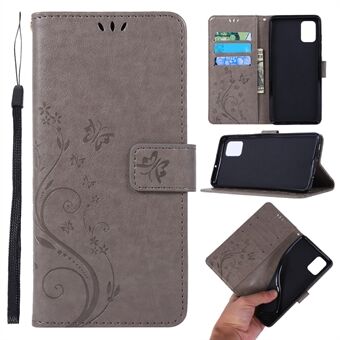 Imprint Butterflies Wallet Stand Flip Læder Telefon Shell til Samsung Galaxy A51