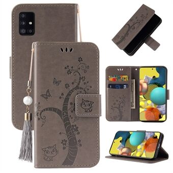 Imprint Lucky Tree Wallet Stand Læder Taske til Samsung Galaxy A51 SM-A515