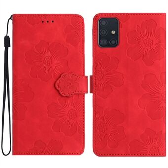 Til Samsung Galaxy A71 4G SM-A715 Blomster påtrykt telefoncover Læderetui med Stand tegnebog