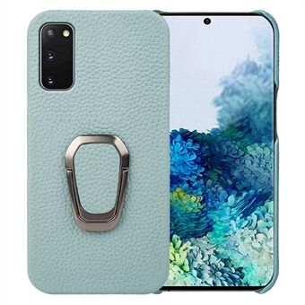 Til Samsung Galaxy S20 4G / 5G Ring Kickstand Bagcover Litchi Texture Ægte læderbelagt PC-telefon Stødsikkert cover