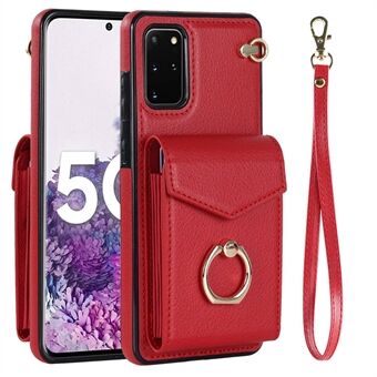 Til Samsung Galaxy S20 4G / 5G Harmonika-stil korttaske RFID-blokerende beskyttelsescover PU-læder+TPU- Ring Kickstand Anti-drop etui med rem