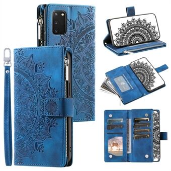 Til Samsung Galaxy S20 4G / S20 5G Stødsikker etui Mandala Flower Imprinted PU-lædercover Magnetisk lås Multi Card Slot Beskyttelsescover med lynlås tegnebog/rem