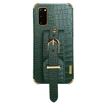 Til Samsung Galaxy S20 5G / 4G Crocodile Texture telefoncover galvaniseret læderbelagt TPU-etui med rem Stativ