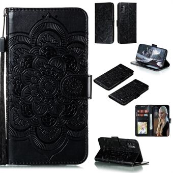 Imprint Mandala Flower Leather Wallet Case med snor til Samsung Galaxy A41 (Global version)