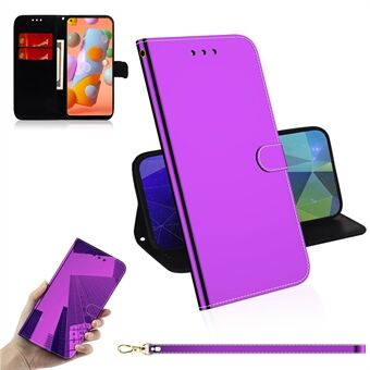 Mirror Surface Leather Wallet Phone Case with Strap til Samsung Galaxy A11 (EU Version) / M11