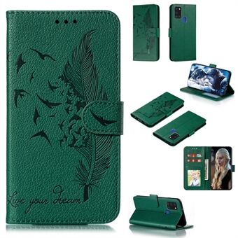 Imprint Feather Litchi Skin Læder Wallet Case til Samsung Galaxy A21s