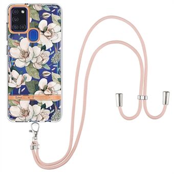 YB IMD Series Flower Patterns TPU-telefoncover til Samsung Galaxy A21s, lanyard galvaniseret IML-telefonbeskyttelsescover