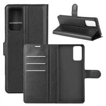 Litchi skin med pung lædercover til Samsung Galaxy Note 20/Note 20 5G - Sort