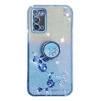 Til Samsung Galaxy Note20 / Note20 5G Ring Kickstand Gradient TPU Cover Glitter Flower Pattern Telefoncover