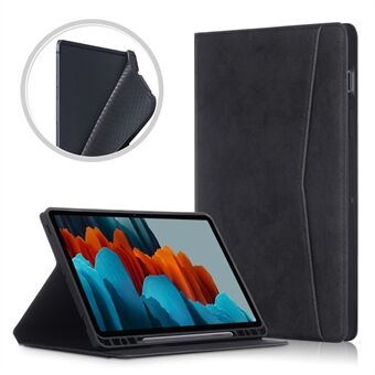 Mat PU læder tablet etui med pengelomme til Samsung Galaxy Tab S7 / Tab S8 - Sort