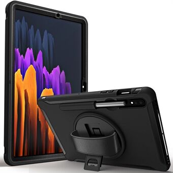 Til Samsung Galaxy Tab S7 T870 T875 / S8 360° Drejelig Stativ PC + TPU Tablet Etui med Penneholder og Håndrem