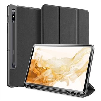 DUX DUCIS DOMO-serien PU-læder Trifold Stand Cover til Samsung Galaxy Tab S7 / Tab S8, Auto Sleep/Wake Full Body Protective Flip-etui med penholder.