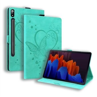 Til Samsung Galaxy Tab S9 FE / S9 / S8 / S7 PU-læder præget Butterfly Flip Tablet-etui med kortspalter og penholder.