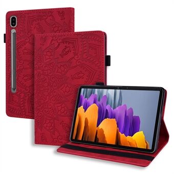 Til Samsung Galaxy Tab S9 FE / S9 / S8 / S7 er dette et læderetui med blomstermønster og penholderrem. Det fungerer også som en tabletstander.