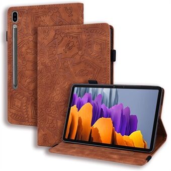 For Samsung Galaxy Tab S9 FE / S9 / S8 / S7 Blomstermønster prægning læder tablet stand cover skal med penholder rem